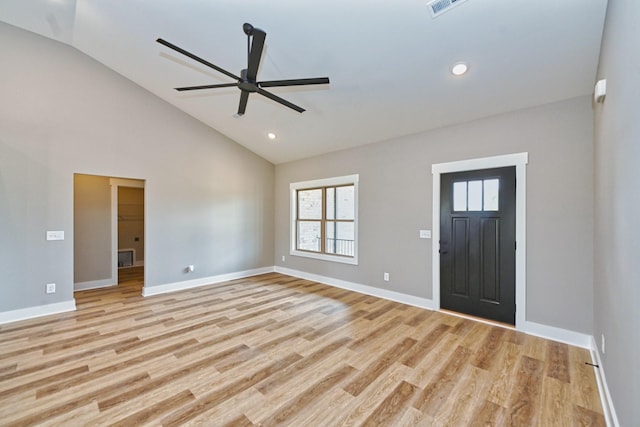 796 N Leath Rd, Portland, TN 37148 - foyer featuring ceiling fan, light wood-style floors, baseboards, recessed lighting, and high vaulted ceiling