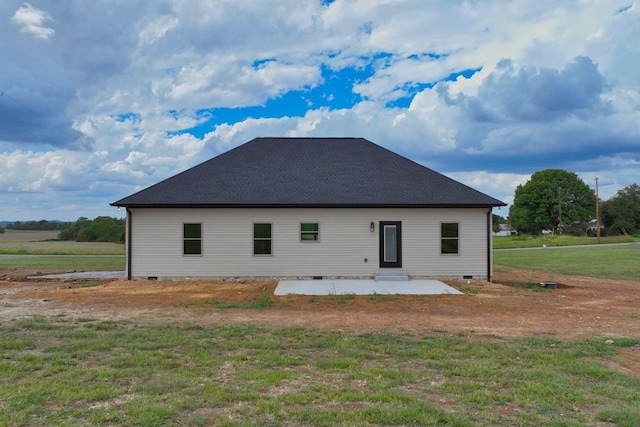 796 N Leath Rd, Portland, TN 37148 - rear view of house featuring a patio, crawl space, a lawn, and roof with shingles