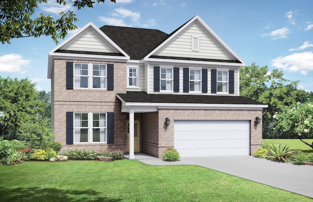 2416 Burton Dr, White House, TN 37188 - view of front facade with brick siding, a garage, a front yard, and concrete driveway