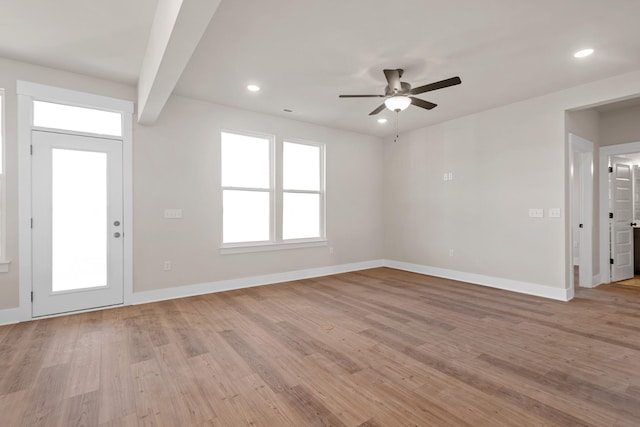 2416 Burton Dr, White House, TN 37188 - entryway featuring ceiling fan, baseboards, light wood-type flooring, and recessed lighting