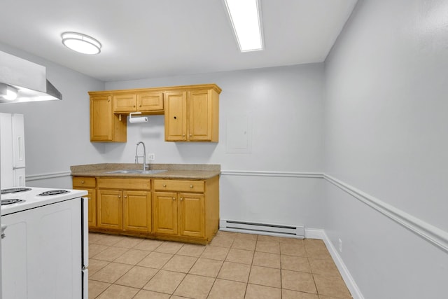 2134 Fairfax Ave Unit A1, Nashville, TN 37212 - kitchen featuring a baseboard radiator, electric range, a sink, light tile patterned flooring, and light countertops
