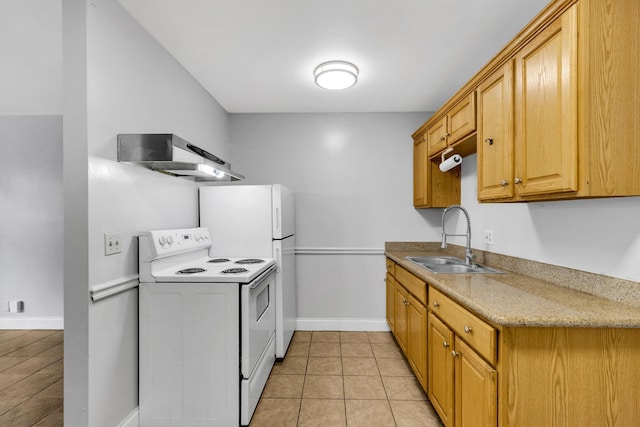 2134 Fairfax Ave Unit A1, Nashville, TN 37212 - kitchen with white appliances, a sink, exhaust hood, baseboards, and light tile patterned floors