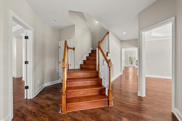 217 Karen Dr, Mount Juliet, TN 37122 - stairway with wood finished floors and ornamental molding