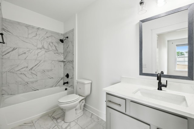 3298 Vinemont Dr, Thompsons Station, TN 37179 - bathroom featuring toilet, vanity,  shower combination, baseboards, and marble finish flooring