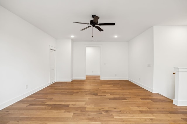 3298 Vinemont Dr, Thompsons Station, TN 37179 - empty room featuring a ceiling fan, light wood finished floors, recessed lighting, and baseboards