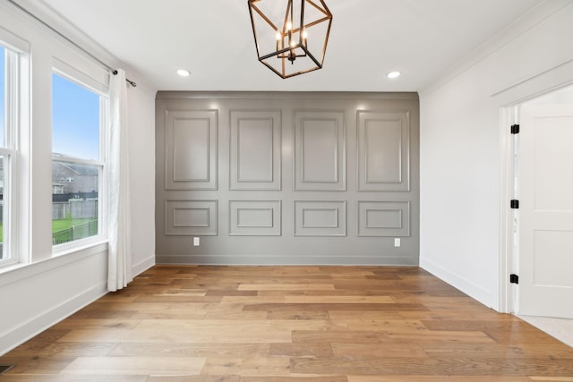 3298 Vinemont Dr, Thompsons Station, TN 37179 - unfurnished dining area with a chandelier, baseboards, light wood-style floors, and recessed lighting