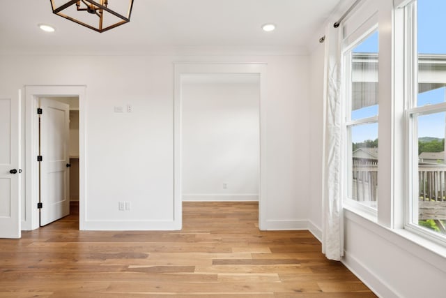 3298 Vinemont Dr, Thompsons Station, TN 37179 - unfurnished room with a chandelier, healthy amount of natural light, baseboards, light wood-style floors, and recessed lighting