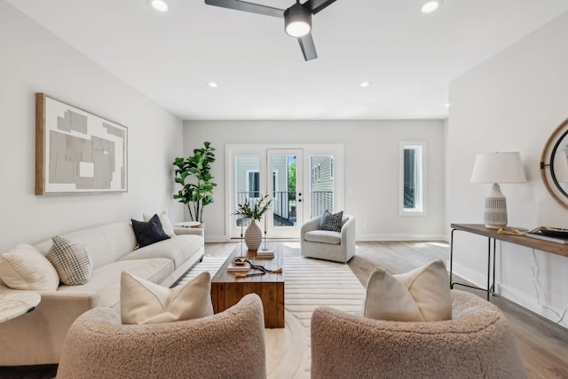 6124 Robertson Ave Unit 7, Nashville, TN 37209 - living room featuring light wood finished floors, a ceiling fan, recessed lighting, and baseboards