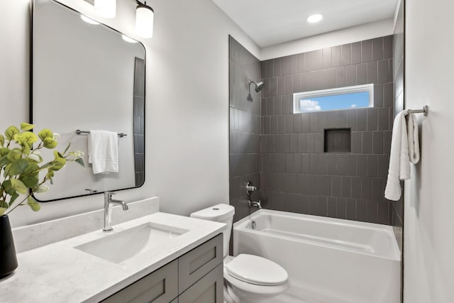 6124 Robertson Ave Unit 3, Nashville, TN 37209 - bathroom featuring toilet, bathing tub / shower combination, vanity, and recessed lighting