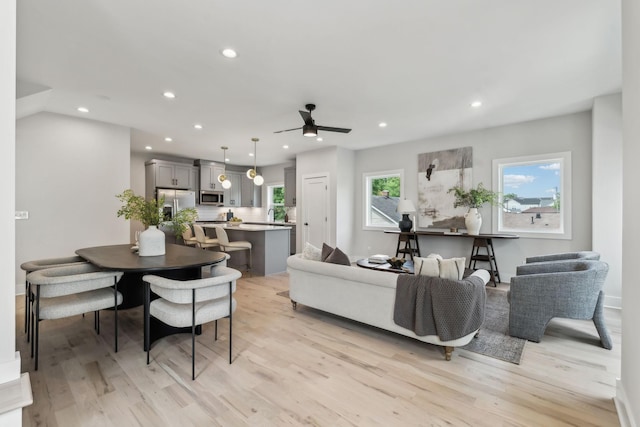 6124 Robertson Ave Unit 3, Nashville, TN 37209 - living area featuring light wood-type flooring, recessed lighting, and ceiling fan