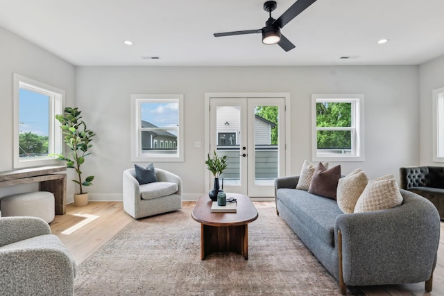 6124 Robertson Ave Unit 3, Nashville, TN 37209 - living room with french doors, wood finished floors, a ceiling fan, recessed lighting, and baseboards
