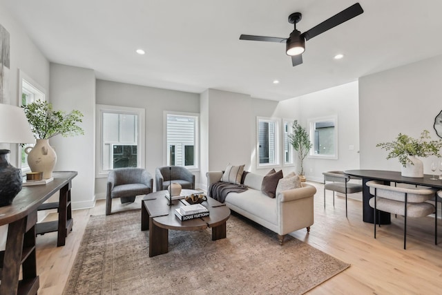 6124 Robertson Ave Unit 3, Nashville, TN 37209 - living room featuring light wood-style flooring, a ceiling fan, recessed lighting, and baseboards