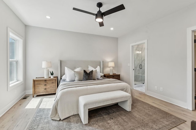 6124 Robertson Ave Unit 3, Nashville, TN 37209 - bedroom featuring light wood finished floors, baseboards, recessed lighting, and ensuite bathroom