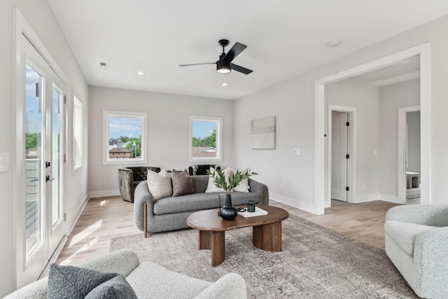 6124 Robertson Ave Unit 3, Nashville, TN 37209 - living area with light wood-type flooring, baseboards, a ceiling fan, and recessed lighting