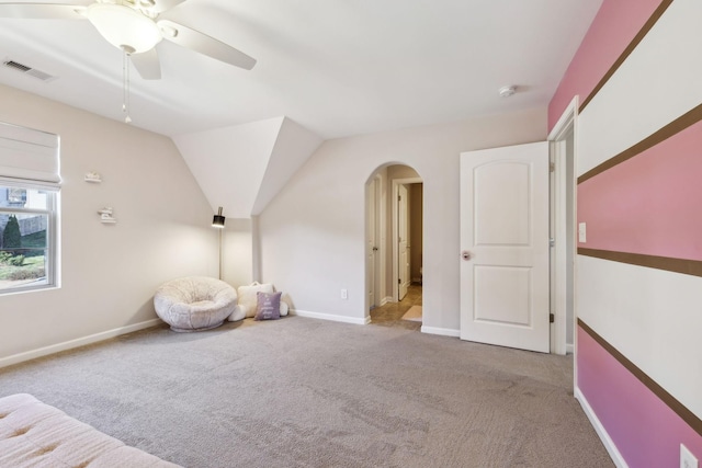 413 Eagle Rdg, Nashville, TN 37209 - unfurnished bedroom featuring carpet floors, arched walkways, baseboards, and ceiling fan