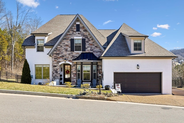 413 Eagle Rdg, Nashville, TN 37209 - view of front of home featuring a garage, concrete driveway, stone siding, and a shingled roof