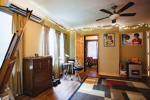 2014 Saddlebrook Dr, Murfreesboro, TN 37129 - living area featuring wood finished floors, ceiling fan, and an AC wall unit