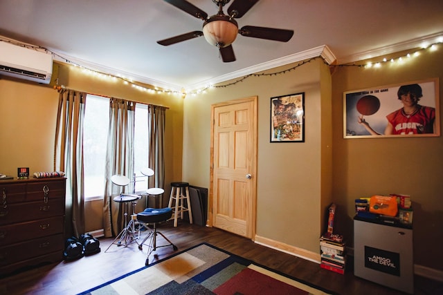 2014 Saddlebrook Dr, Murfreesboro, TN 37129 - bedroom with a wall unit AC, wood finished floors, and crown molding