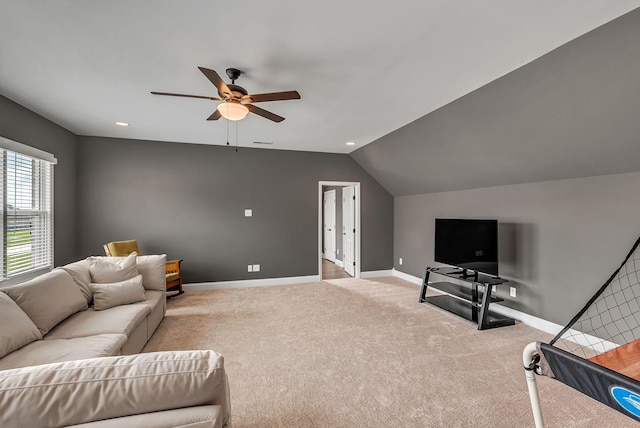 1132 Pretender Way, Columbia, TN 38401 - living area featuring baseboards, ceiling fan, carpet floors, and lofted ceiling