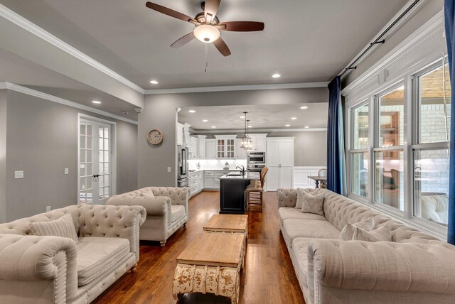 1132 Pretender Way, Columbia, TN 38401 - living room featuring ornamental molding, wood finished floors, ceiling fan, and recessed lighting