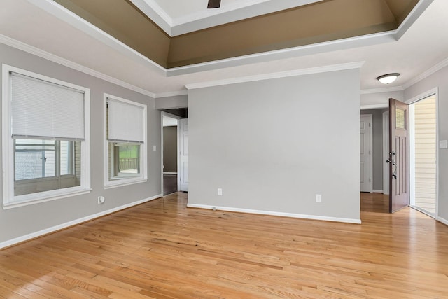 829 Navajo Trl, Mcminnville, TN 37110 - empty room featuring light wood-type flooring, baseboards, crown molding, and ceiling fan