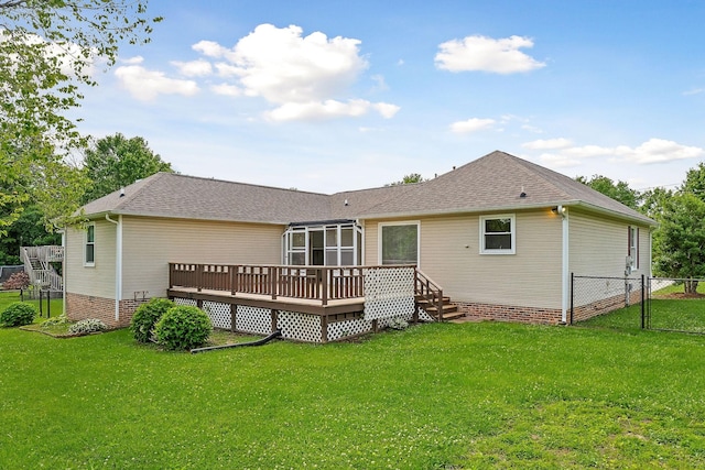 829 Navajo Trl, Mcminnville, TN 37110 - rear view of house featuring a deck, a gate, a shingled roof, and crawl space