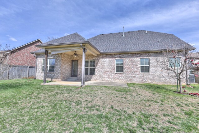 5502 Reflection Rd, Smyrna, TN 37167 - rear view of house featuring a ceiling fan, brick siding, a patio, and roof with shingles