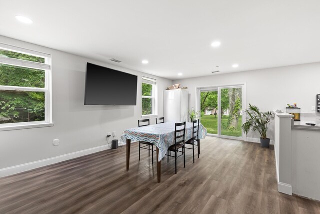 176 S Palmers Chapel Rd, White House, TN 37188 - dining area with dark wood-type flooring, baseboards, and recessed lighting