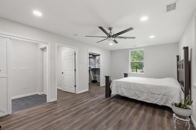176 S Palmers Chapel Rd, White House, TN 37188 - bedroom with dark wood-style flooring, recessed lighting, ceiling fan, and baseboards