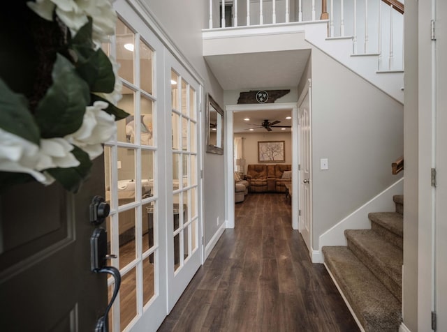 1711 Bridget Dr, Murfreesboro, TN 37129 - entrance foyer with stairway, french doors, and wood finished floors