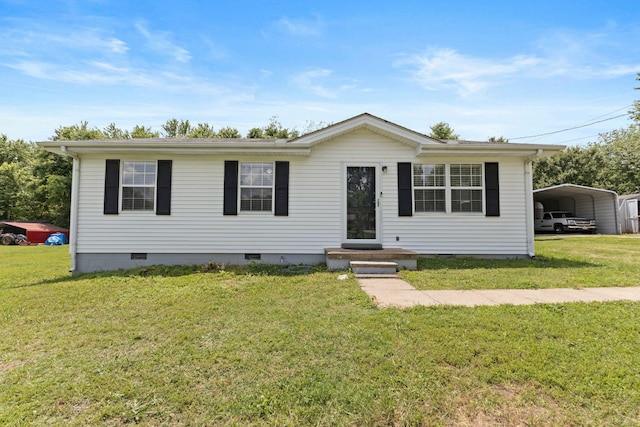 1040 Rebecca Dr, Burns, TN 37029 - view of front of home with crawl space, a carport, and a front yard