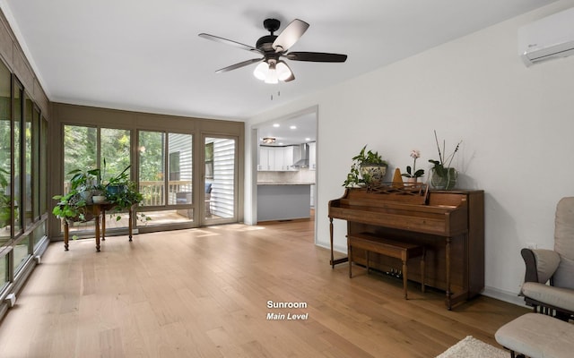 1234 Mountain Brook Cir, Signal Mountain, TN 37377 - sitting room featuring a wall mounted air conditioner, wood finished floors, ceiling fan, and baseboards