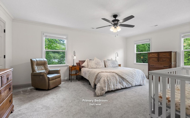 1234 Mountain Brook Cir, Signal Mountain, TN 37377 - carpeted bedroom with ornamental molding and a ceiling fan