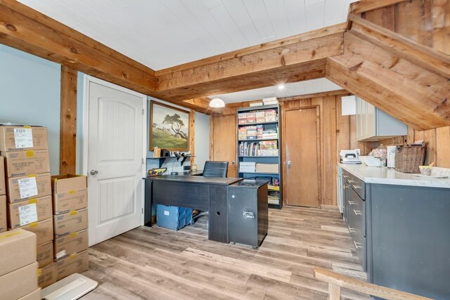 2729 Heights Circle Rd, Greenbrier, TN 37073 - home office featuring light wood-type flooring and wooden walls