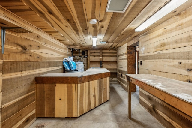 210 S 3rd St, Dickson, TN 37055 - misc room with wood walls, wooden ceiling, and concrete flooring