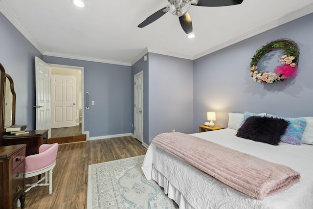 1106 5th Ave, Lawrenceburg, TN 38464 - bedroom featuring wood finished floors, crown molding, baseboards, a ceiling fan, and recessed lighting