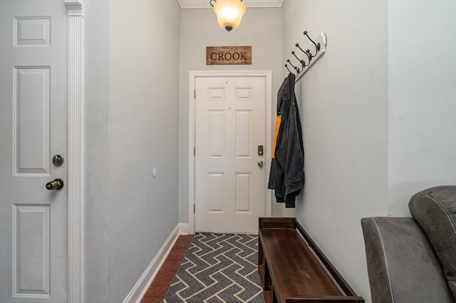 409 Princeton Dr, Lebanon, TN 37087 - doorway featuring dark wood-style floors, baseboards, and ornamental molding