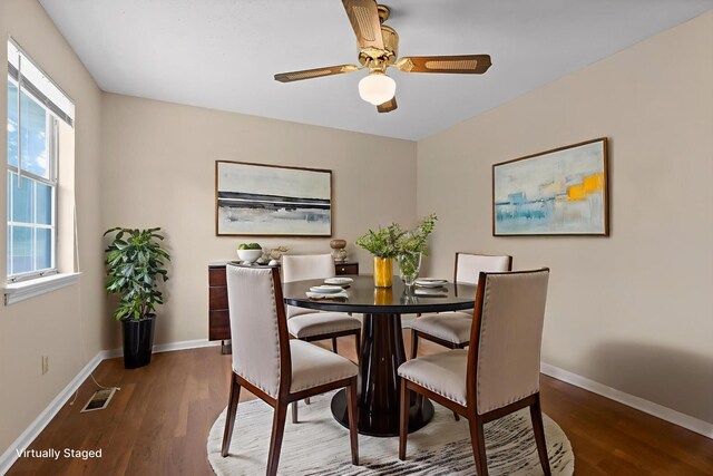 3554 Mountain Creek Rd, Chattanooga, TN 37415 - dining space featuring wood finished floors, baseboards, and a ceiling fan