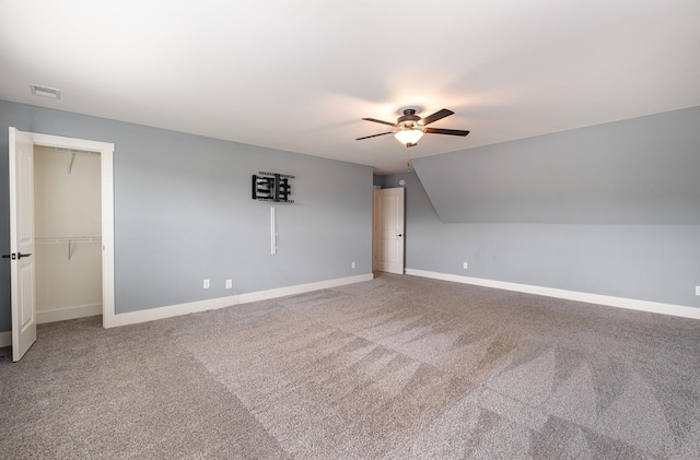 1130 Escalade Ct, Lascassas, TN 37085 - bonus room featuring a ceiling fan, baseboards, carpet floors, and vaulted ceiling