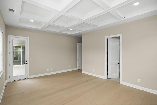 5971 Hunt Valley Dr, Spring Hill, TN 37174 - empty room with light wood-style floors, coffered ceiling, beam ceiling, and recessed lighting