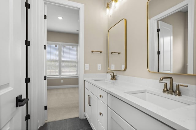 5971 Hunt Valley Dr, Spring Hill, TN 37174 - full bath featuring double vanity, tile patterned flooring, and recessed lighting