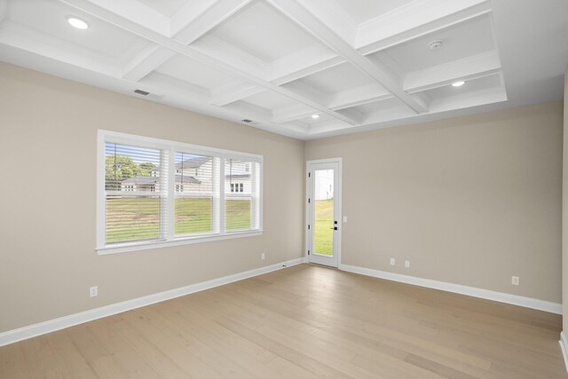 5971 Hunt Valley Dr, Spring Hill, TN 37174 - unfurnished room with coffered ceiling, light wood-style flooring, beam ceiling, recessed lighting, and a smoke detector
