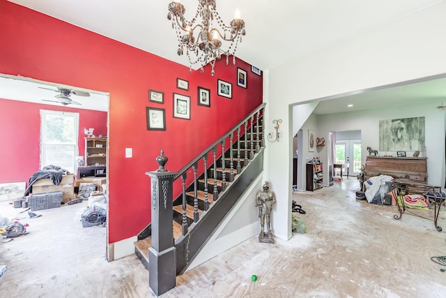 3396 Unionville Rd, Halls, TN 38040 - stairway featuring a chandelier and ceiling fan