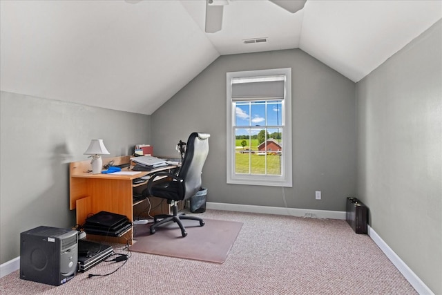 95 Country Ln, Lawrenceburg, TN 38464 - carpeted office space featuring vaulted ceiling and baseboards