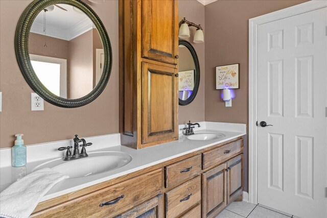 95 Country Ln, Lawrenceburg, TN 38464 - full bath featuring ornamental molding, double vanity, and tile patterned floors