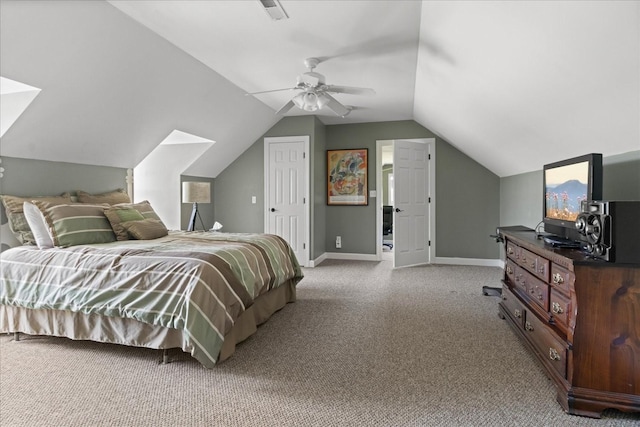 95 Country Ln, Lawrenceburg, TN 38464 - bedroom with light colored carpet, vaulted ceiling, baseboards, and ceiling fan