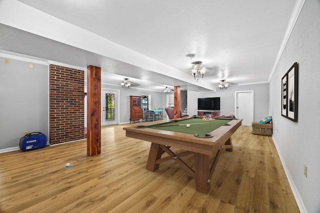 255 Whispering Hills Dr, Dover, TN 37058 - game room featuring billiards table, a ceiling fan, baseboards, and light wood finished floors