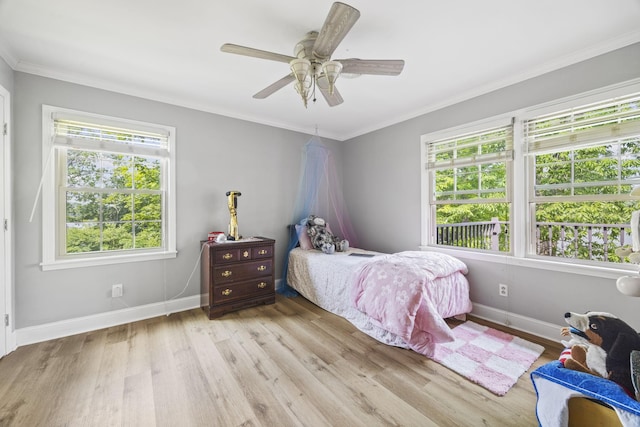 255 Whispering Hills Dr, Dover, TN 37058 - bedroom featuring light wood-style floors, baseboards, crown molding, and a ceiling fan