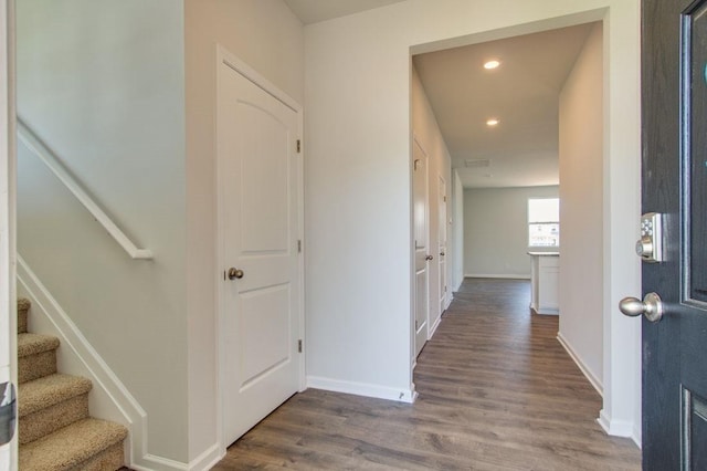 1719 Wren Way, Lebanon, TN 37087 - entryway with wood finished floors, recessed lighting, baseboards, and stairway