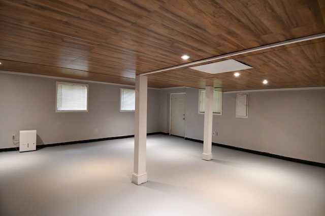 13276 Old Baxter Rd, Silver Point, TN 38582 - basement with wooden ceiling, baseboards, recessed lighting, and electric panel